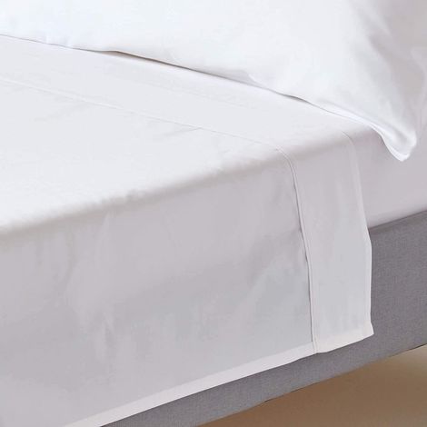 HOMESCAPES Drap plat uni 100% coton égyptien Bio 400 fils coloris blanc 180 x 290 cm (1/5)