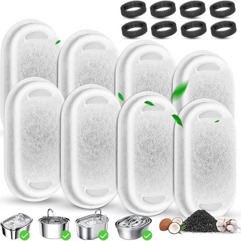 Filtri di ricambio per fontanelle per gatti, set di 8 filtri per fontanelle per animali domestici, set di 8 filtri in gommapiuma, adatti a filtri automatici in acciaio inox con capacità di 2 litri. (1/5)
