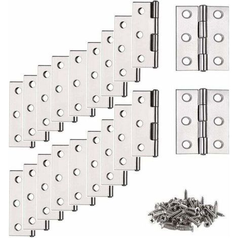 Cerniera, cerniera in acciaio inox, 20 pezzi Cerniera piccola, cerniera, cerniera piatta, cerniera per ferramenta per mobili, armadi, ante, cassetti (con 120 viti M4 da 16 mm) (1/4)