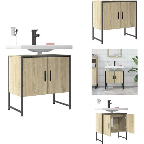 Armoire lavabo de salle de bain chêne sonoma 60x33x60 cm - Meuble Lavabo - Armoire Salle De Bain - Rangement Salle De Bain - Meuble Chêne Sonoma - Meuble Design Salle De Bain (1/5)