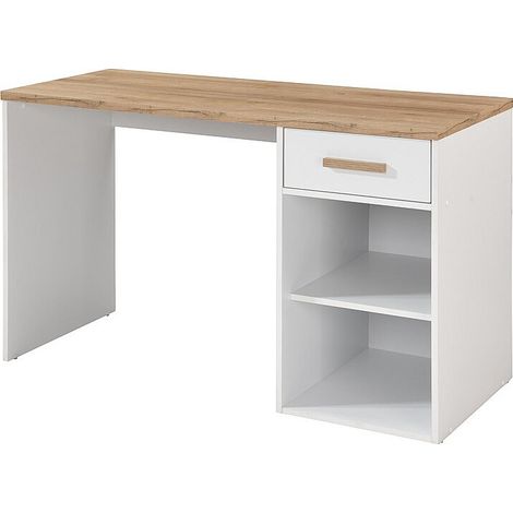 Bureau avec 1 tiroir et 2 niches – Blanc et naturel – SKAIDO