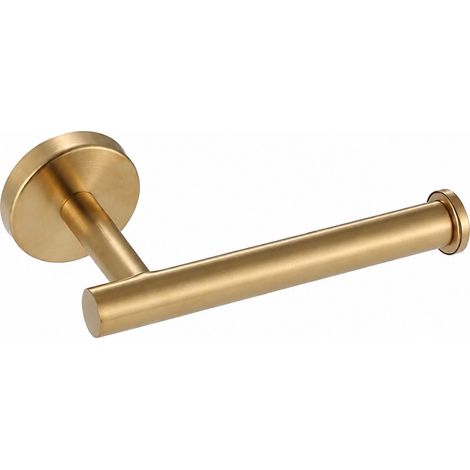 Porte-papier toilette en acier inoxydable, sans perçage, tube rond, doré, pour salle de bain (1/5)