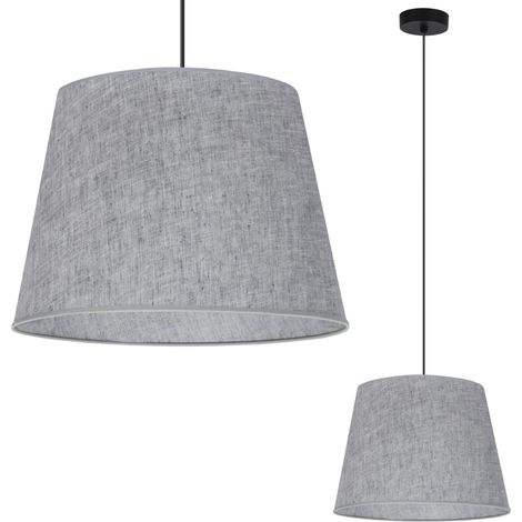 LAMPADA A SOSPENSIONE, CONO IN LINO, NERO, 1 PIATTO, PARALUME GRIGIO L04 38CM (1/5)
