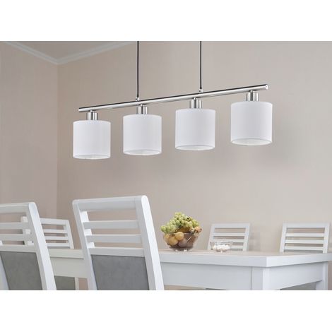 LED Pendelleuchte 4-flammig Lampenschirme Stoff Weiß, Breite 75cm (1/5)