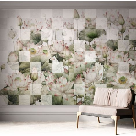 Papier peint autocollant avec imprimé décoratif pour salon et chambre à coucher Installation facile Motifs de lotus 312x219 cm (1/5)