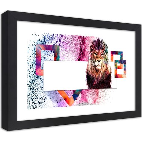 Quadro con cornice, Leone con criniera colorata - 90x60 (1/5)