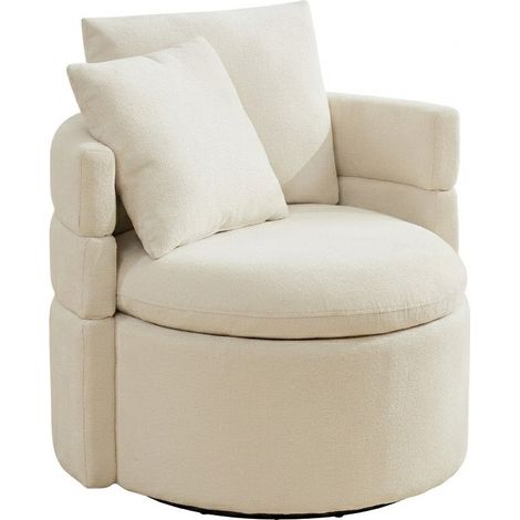 Fauteuil Pivotant 360° avec Rangement Caché Chenille Ivoire (1/5)