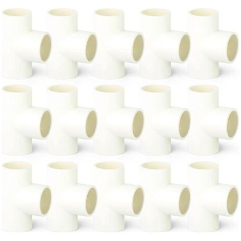 Pair 15 pièces 20mm 3 voies en forme de T PVC raccords de connecteur de tuyau blanc, adaptateur de tuyau d'eau de couplage (1/5)