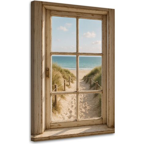 Wandbild Shabby Chic Blick aus einem Fenster auf den Strand 40x60 cm (1/5)