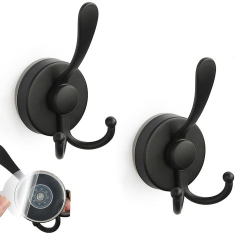 2er-Pack schwarze Saugnapfhaken – Starke Saugnapfhaken für den Einsatz im Badezimmer, doppelte Vakuumhaken zum Aufhängen von Handtüchern, Mänteln und Hüten (1/5)