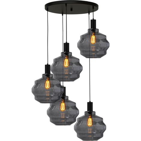 Suspension loft 5 lumières - noire - Porto avec verres à fumée Ball - Ø 30cm - 2712-05-05-50-5-4 (1/3)