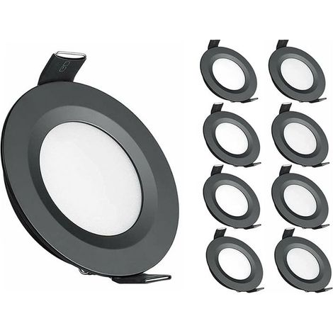 8 x Spot LED Encastrable 12V Trou 58-65mm 3W 3200K Plafonnier Encastré pour Camping-car Bateau Caravane Van Yacht, Blanc chaud (Noir) (1/5)