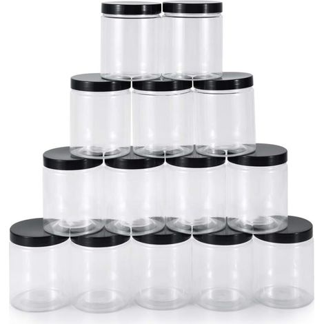 14 Pièces 250ml Bocal Plastique avec Couvercle, pots en plastique PET de qualité alimentaire, pots de stockage anti-déversements pour les épices, les céréales, les assaisonnements, l'artisanat