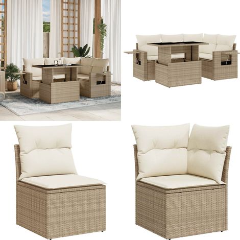 Salon de jardin avec coussins 5 pcs beige résine tressée - Ensemble Salon De Jardin - Meuble Extérieur - Jardin Design - Mobilier Résistant Aux Intempéries - Chaise Longue Pliable - Home & Living (1/5)