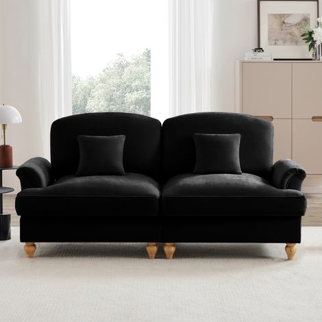 Canapé 2 places élégant en tissu chenille, jupe amovible, accoudoirs arrondis – Confort haut de gamme, style classique & moderne –Noir (1/5)