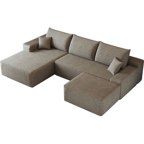 Canapé d'angle modulaire en velours côtelé 270 cm avec chaise longue en L, sans montage, camel (1/5)