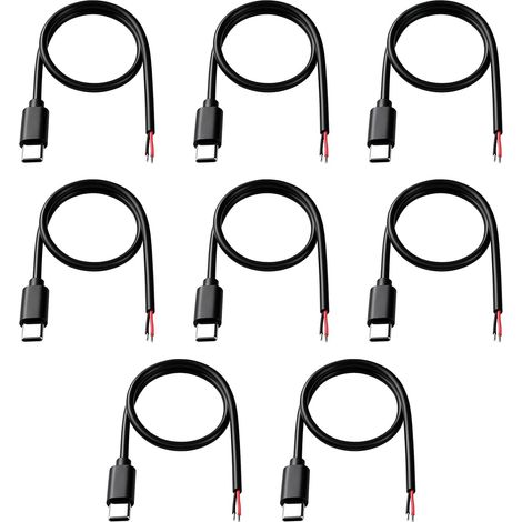 8PCS Queue de Cochon USB Type-C Mâle, 22AWG, 30cm, à 2 Épingles Fils Nus, 5V 2A, Prise Mâle USB Type C avec Fil Nu 2 Broches, Pigtail Câble, PVC Résistant et Conducteur Cuivre Pur (1/5)