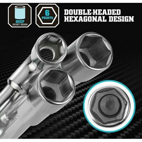 Clé À Pipe - 7 mm À 12 mm - 6 Pièces - Pour Écrous Profonds Sur Tiges Filetées - Acier Chrome-Vanadium - 120 À 153 mm (1/4)