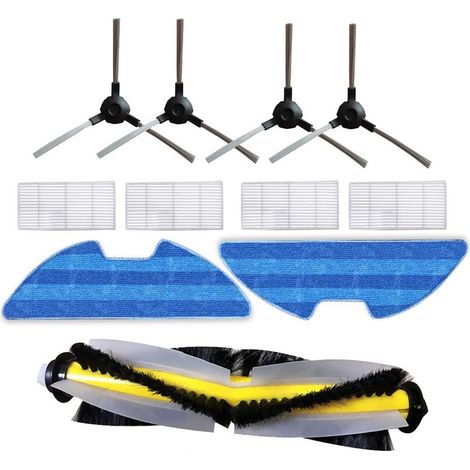 Brosse principale, 2 chiffons de nettoyage, 4 filtres HEPA et 4 brosses latérales de rechange pour accessoires Proscenic 811GB et 911SE (vSLAM-811GB et vSLAM-911SE).