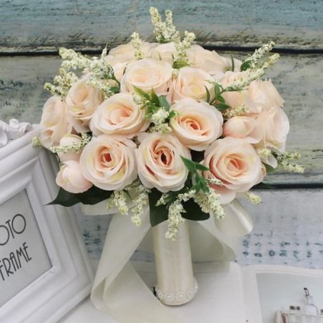 Champagne - Bouquet de fleurs pour demoiselle'honneur, accessoires de mariage, Roses artificielles blanches,
