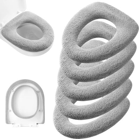 5x Dickere WC Sitzbezüge (Gestrickt, Grau), Waschbare Toilettensitz Kissenbezüge – Warme & Weiche Badezimmer Deko (1/5)