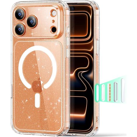 Coque iPhone 17 Pro MagSafe avec bouton de contrôle caméra, anti-jaunissement, protection militaire, paillettes transparentes (1/5)