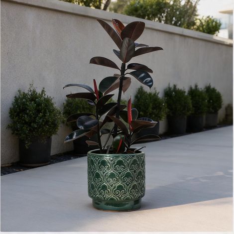 Pot de fleurs en céramique Ø19 cm avec relief de cœur vert (1/4)