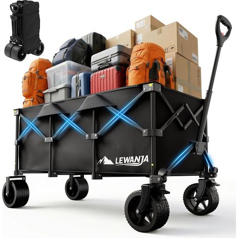 Chariot Pliable Chariot de Plage Jardin Camping Courses Roues Larges et Freins Charge 200 kg (1/5)