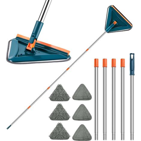 Longue poignée 360 ° Rotation réglable Triangle vadrouille Nettoyeur de Sol Outil rondelle Microfibre vadrouille Convient pour fenêtre, Plancher, Mur, Bois Franc, carrelage, Salle de Bains (1/5)