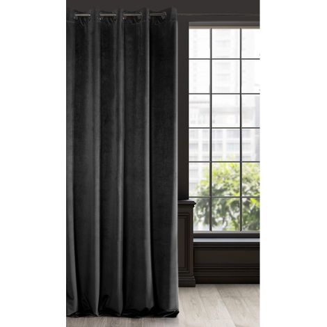 Eurofirany ria Oscurante, Occhielli-1 pz, Tenda Extra Lunga, Elegante, Tinta Unita, Soggiorno, Camera da Letto, Densità 290 g/m², Poliestere, Nero, 140x250 cm (1/5)