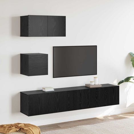 TV Cabinet Set 3 pcs Black Oak Engineered Wood vidaXL (1/5)