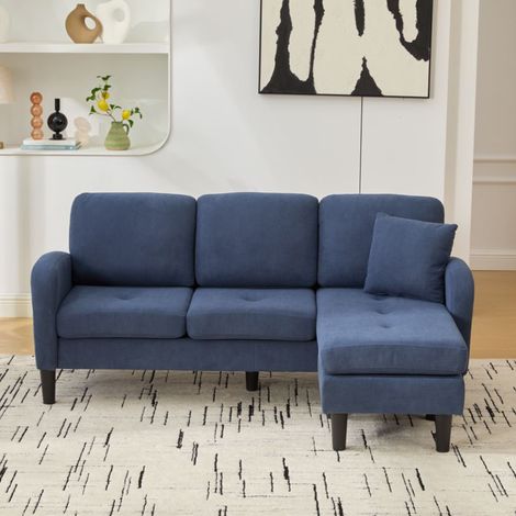 Canapé d’angle Cordstoff Blau 166x118x77 cm, modulares 3-Sitzer Sofa mit Chaiselongue