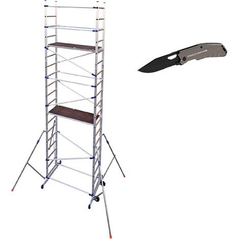Gerüst mit 2 Plattformen - Arbeitshöhe 6,46 m + Taschenmesser - PN/CLA-COUTEAU
