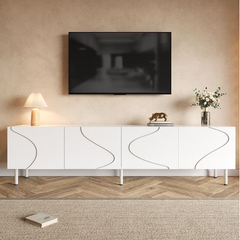 Mobile TV 170x35x50 cm bianco in MDF e PB - 4 ante con passacavi (1/5)