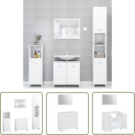 The Living Store 4-tlg. Badmöbel-Set Weiß Holzwerkstoff - Badezimmermöbel - Badmöbel-Set - Holzwerkstoff - Weißes Bad - Spiegelschrank (1/5)