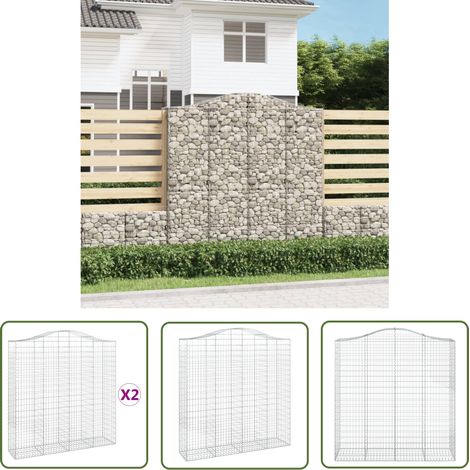 The Living Store Paniers à gabions arqués 2 pcs 200x50x200/220 cm Fer galvanisé - Panier À Gabions - Mur De Gabion - Clôture Végétale - Décoration Jardin - Barrière Jardin (1/5)