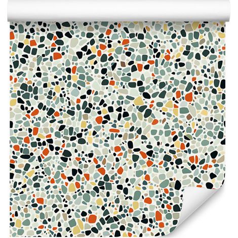 Papier peint terrazzo gris clair, gris, beige et crème 50 x 1000 cm (1/5)