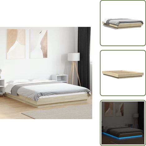 Bettgestell mit LED Sonoma-Eiche 140x190 cm Holzwerkstoff - Holzbettfassungen - Bettsystem - Lattenrost - Schlafzimmermöbel - SONOMA EICHE (1/5)