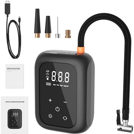 Gonfleur Sans Fil Voiture 150 Psi Avec Batterie 2000 Mah - Pompe A Pneu Electrique Portative Avec Lampe Led Pour Moto (1/5)
