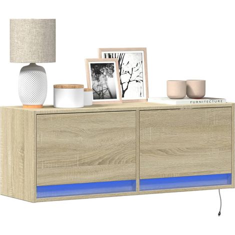 TV-Wandschrank mit LED-Beleuchtung Sonoma-Eiche 100x31x35 cm