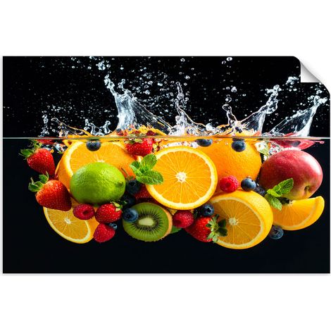 Selbstklebendes Poster – Wandsticker Exotische Früchte in Wasser 90x60 cm