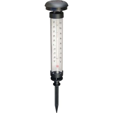 Thermomètre solaire Celsius, LED, pique pour jardin, extérieur, argent, capteur crépusculaire, blanc chaud, 57,5 cm