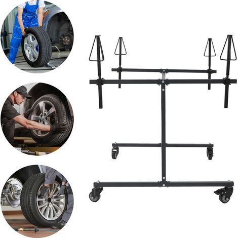 YISSALE - Support de Peinture pour Jantes 4 Cônes 100 kg – Pivotant à 360°, Hauteur Réglable 15 cm, 4 Roues dont 2 Freins – Acier Zingué Noir pour Atelier Auto (1/5)