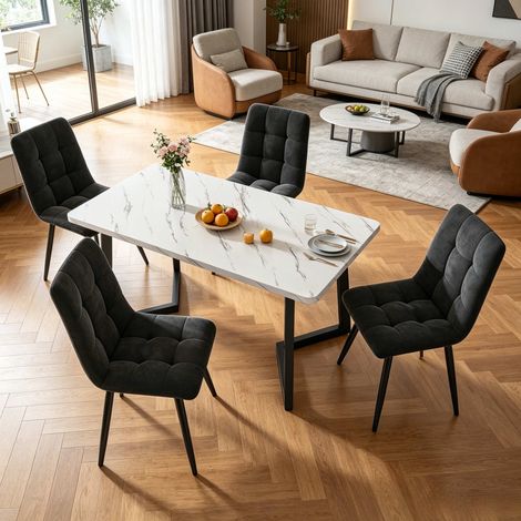 Ensemble de quatre chaises , Chaises multifonctionnelles , Chaises de salon et de salle à manger , Velours gris , Design moderne (1/5)