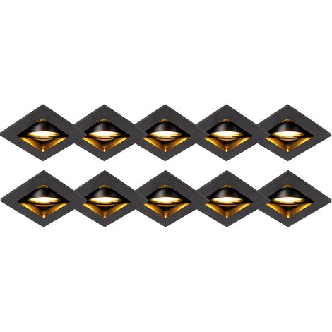 QAZQA + Moderno Set de 10 focos empotrables negros ajustables - Qure Aluminio Cuadrada Adecuado para LED Max. 10 x 50 Watt (1/4)