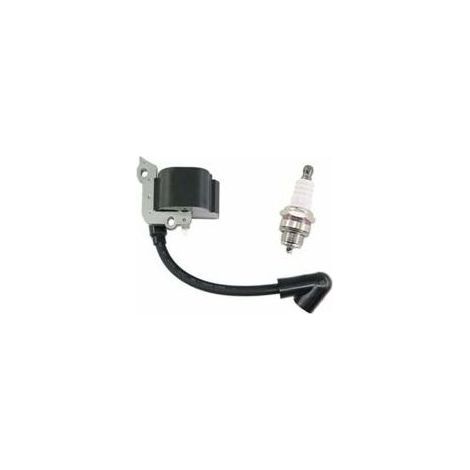 Bobine d'allumage avec bougie pour tondeuses Stihl FS38, FS46, FS45, FS55, FC55, FC55Z, FC55-DZ, HL45, HL45Z, HL45-DZ, HS45, HS45Z, KM55, KM55RZ, KM55C, KM55R, remplace (1/4)
