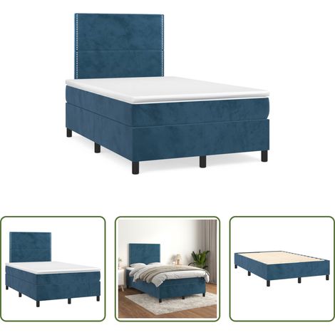 vidaXL Taschenfederkern - Boxspringbett mit Matratze Dunkelblau 120x190 cm Samt (1/5)