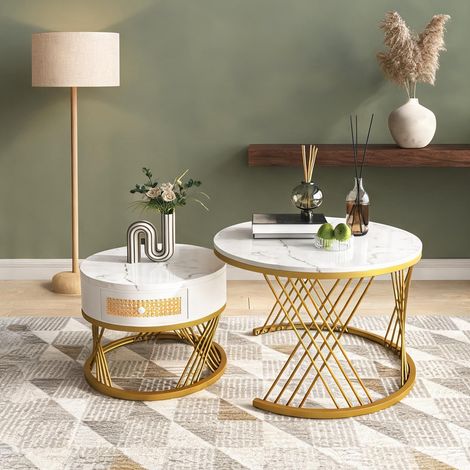 Table basse coloris blanc en MDF 27,6 x 27,6 x 17,9 cm (1/5)
