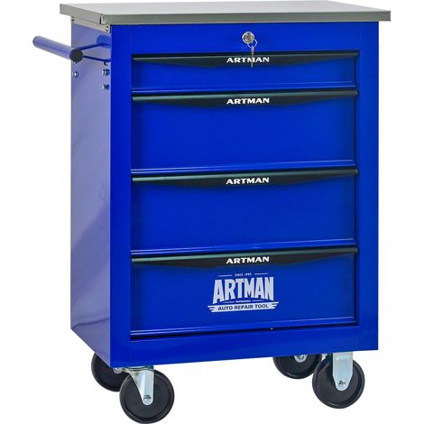 Carrello da officina multifunzione a 4 cassetti con ruote, acciaio e piano in acciaio inox, blu (1/5)