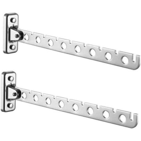 Porte Cintre Mural, Lot de 2 Etendoir Mural Rabattable en Acier Inoxydable Sechoir Linge Mural Rabattable Accroche Murale Vêtement Etendoir à suspendre (1/4)